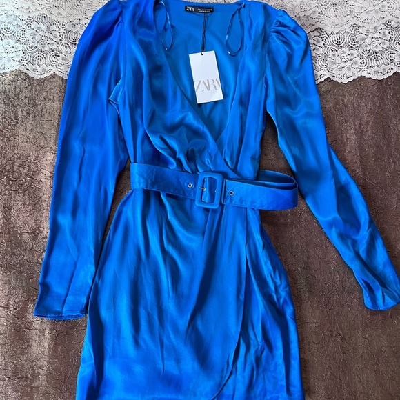 Zara Belted Satin Effec Dress - Picture 2 of 12
